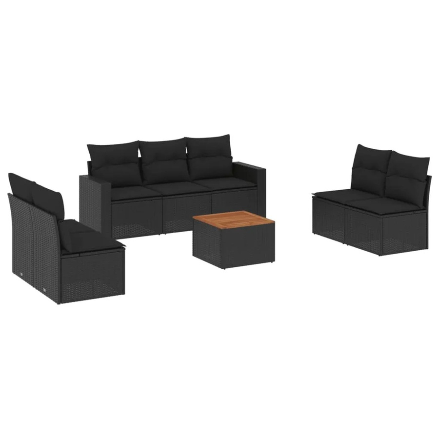 vidaXL 8-tlg Garten-Sofagarnitur aus Polyrattan mit Kissen und Tisch in Schwarz - Bild 2
