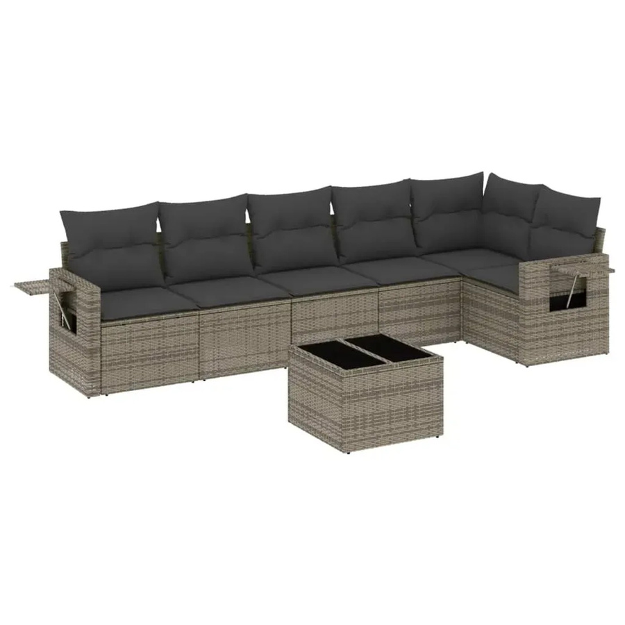vidaXL 7-teilige Garten-Sofagarnitur aus Poly-Rattan in Grau mit Kissen aus Polyester und Gestell aus pulverbeschichtetem Stahl - Bild 2