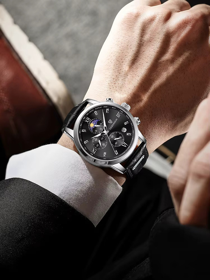 LIGE Armbanduhr Quarz, Leder, Schwarz, Herren - Bild 7