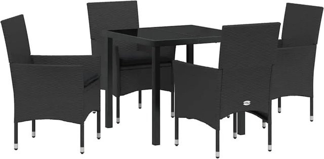 vidaXL Garten Essgruppe 5-teilig aus Poly Rattan und Glas in Schwarz mit Kissen - Bild 1