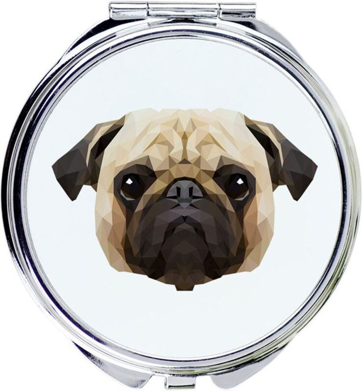 Runder Metallspiegel mit Mops und Carlin Foto sowie geometrischer Aufschrift von Art-dog in Mehrfarbig - Bild 1