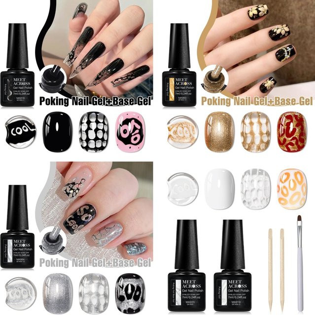 MEET ACROSS Nagellack Set, Schwarz Gold, UV Gel, 5/6 Stück - Bild 1
