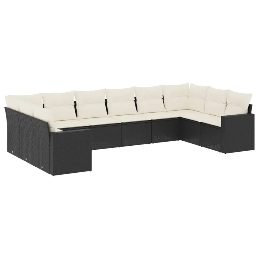 vidaXL 10-teilige Garten-Sofagarnitur aus Polyrattan in Schwarz mit Kissen und L-Form - Bild 2
