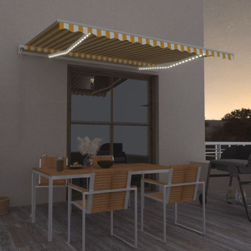 Vidaxl Markise manuell einziehbar mit LED in Gelb und Weiß, B: 400 cm - Bild 1