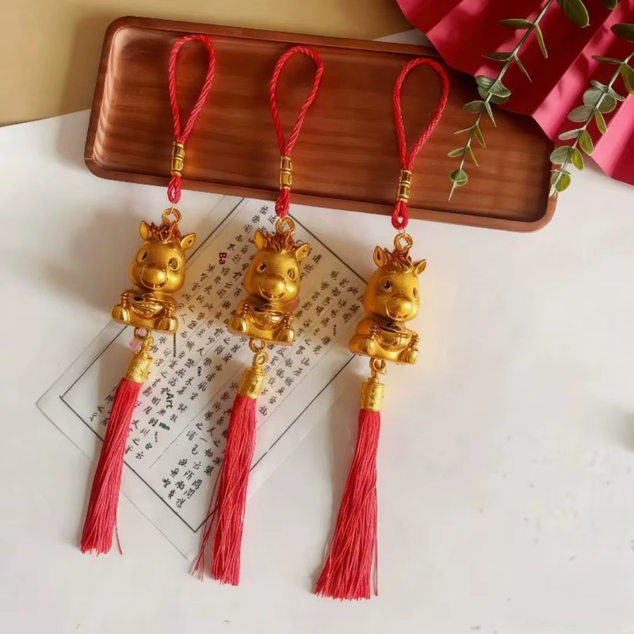 6er Set JETTING Chinesische Jahreslaternen Gold Metall Wandbehang und Auto-Ornament für das Jahr des Pferdes 2026 - Bild 2