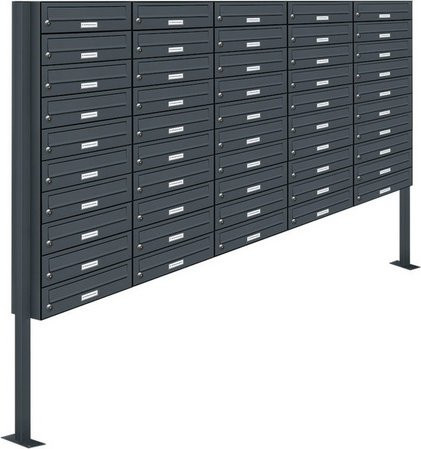 AL Briefkasten-System für 50 Parteien, freistehend, grau, B/H/T: 153,199 x 170,0 x 27,5 cm - Bild 1