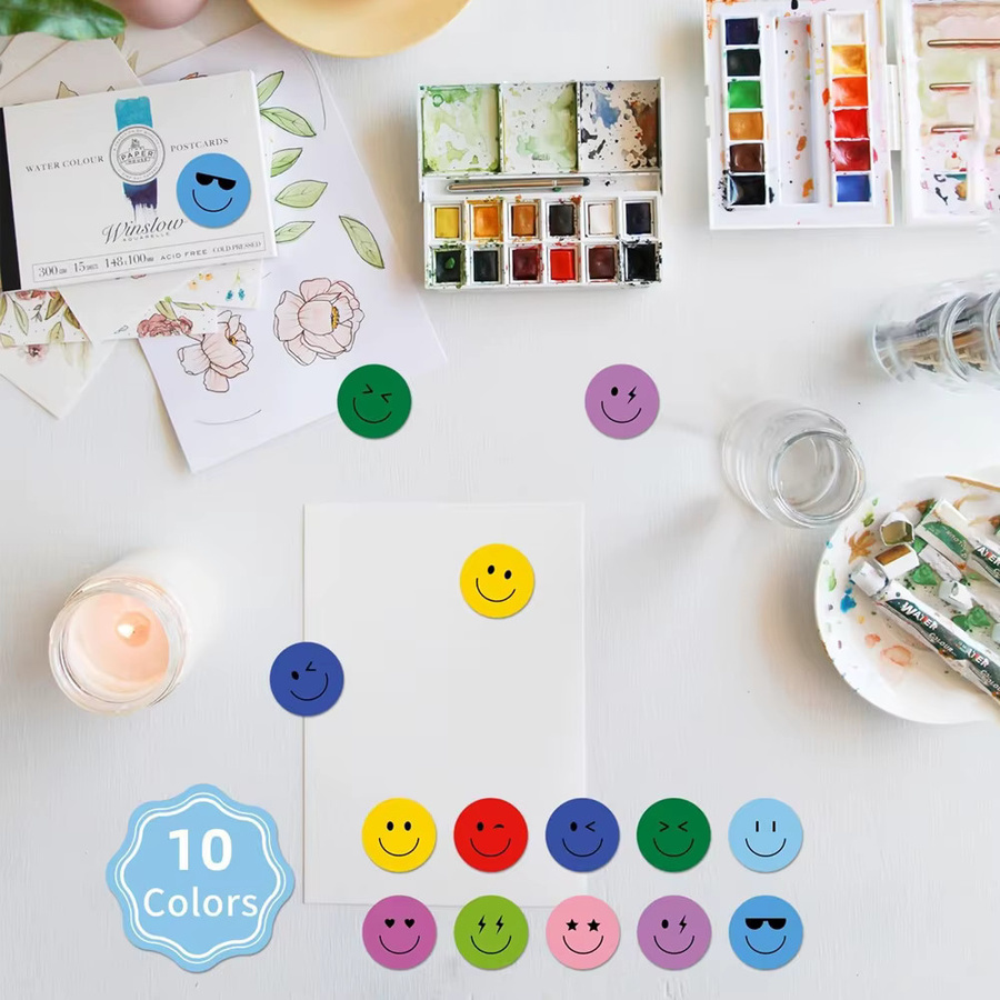 Bunte Belohnungsaufkleber mit niedlichen Smileys für Kinder, Lehrer und Studenten zum Basteln, Scrapbooking und für das Tagebuch - Bild 2