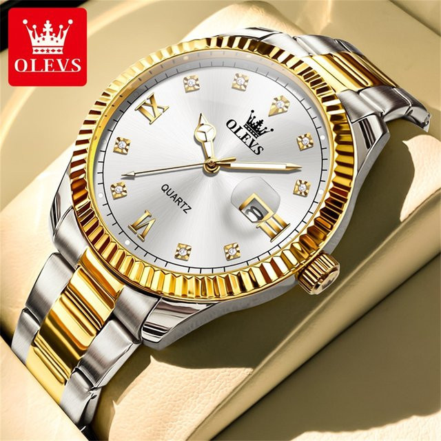 OLEVS Armbanduhr, Quarz, Edelstahl, Gold, Diamant, Herren - Bild 1