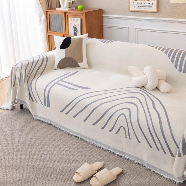 Super Six Chenille Sofa Überwurf mit Streifen, rutschfest und waschbar, Weiß, B: 180 cm, T: 130 cm - Bild 1