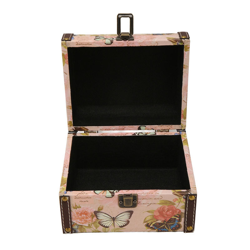 Neoglint Schatztruhe Box mit Schmetterlingsmuster in Rosa und Beige aus Holz und PU Leder - Bild 6