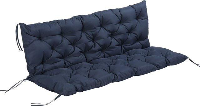 Outsunny 3 Sitzer Bankauflage aus Polyester mit Schaumstofffüllung und Befestigungsbändern, Blau, B/T/H: 150 x 98 x 8 cm - Bild 1