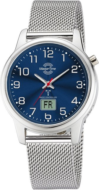Master Time Damenuhr Funk Lady Line, Quarz, Edelstahl, Blau, 35 mm - Bild 1