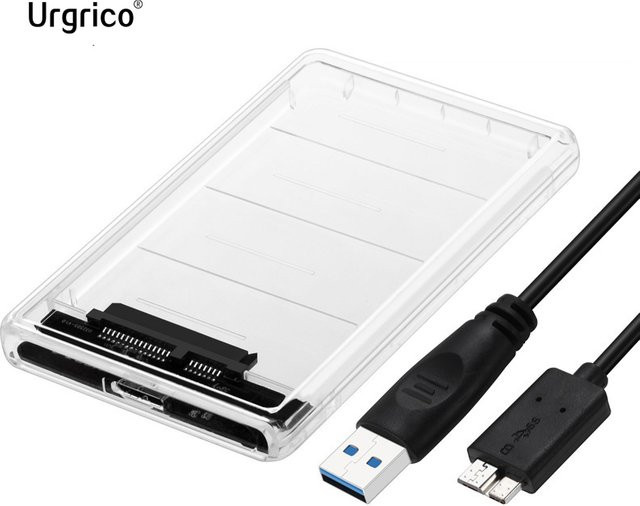 Urgrico Externes 2,5 Zoll HDD-Festplattengehäuse USB 3.0 zu SATA II, Schwarz/Transparent - Bild 1