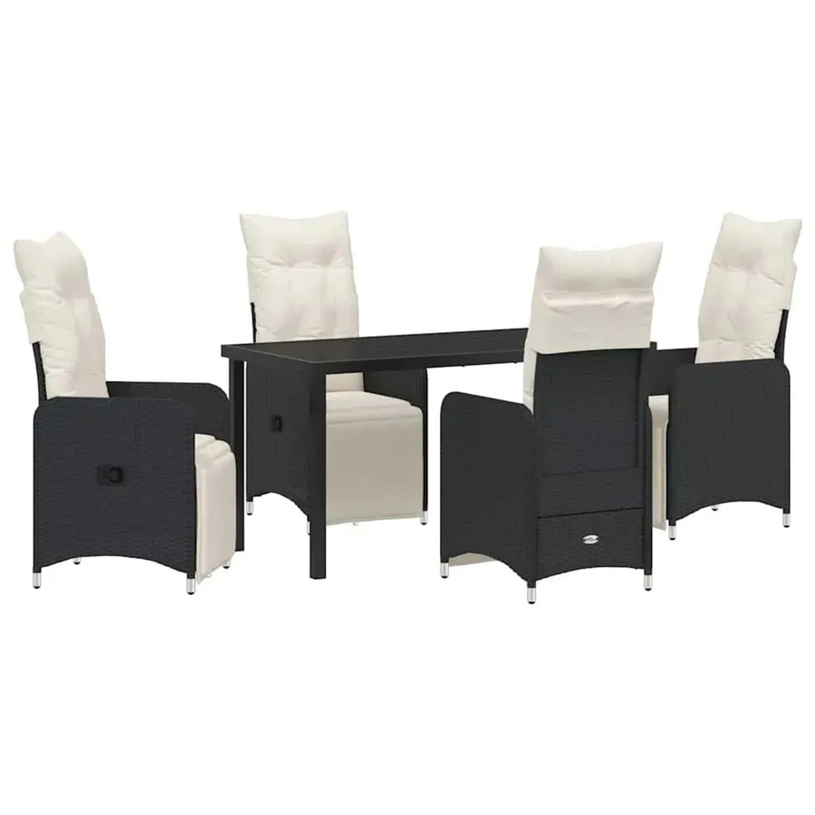 vidaXL 5-teiliges Garten-Esszimmer-Set aus Poly Rattan und Stahl in Schwarz mit wetterfesten Kissen - Bild 2