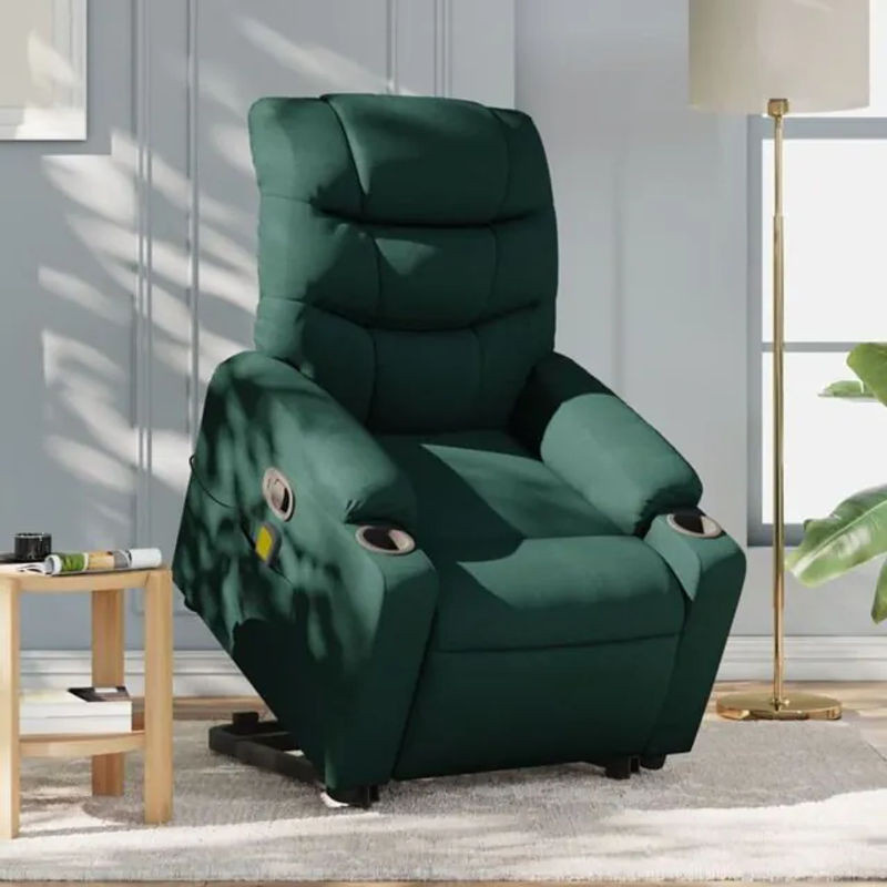 Massagesessel mit Aufstehhilfe von vidaxl in Dunkelgrün aus Stoff im modernen Design - Bild 1