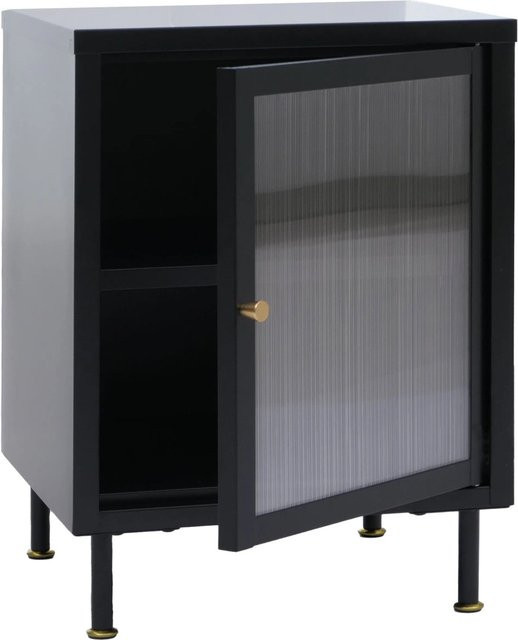 MCW Nachttisch O87 Industrial mit Staufächern aus Metall und Schilfglas, Schwarz, B/T/H: 55 x 41 x 41 cm - Bild 1