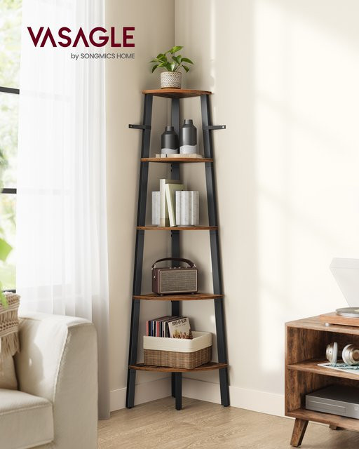 VASAGLE Eckregal im Industrie-Design mit 5 Ablagen und Metallrahmen für dein Wohnzimmer oder Home Office - Bild 1