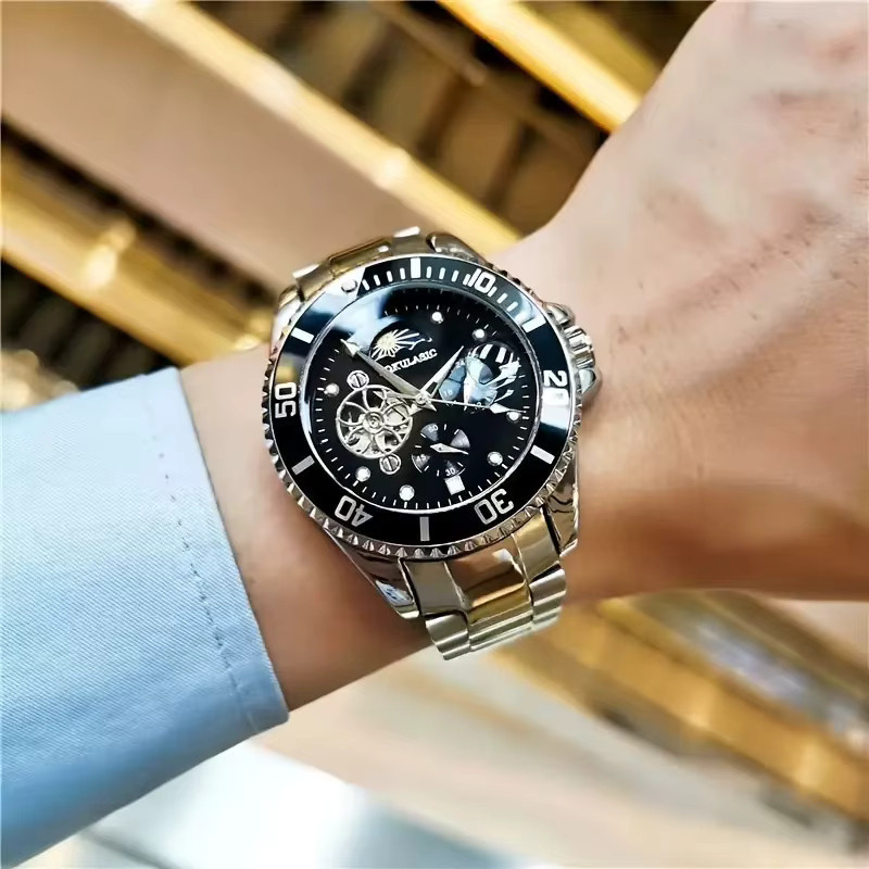 AOKULASIC Armbanduhr Automatik, Edelstahl, Schwarz, Herren - Bild 4