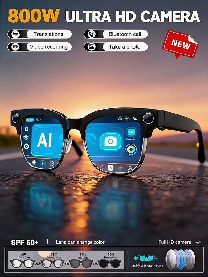 GUHUAVMI Pixel Smart-Brille in Schwarz mit 800W Kamera, KI-Fotoerkennung, Videoaufnahme sowie Anruf- und Sprachübersetzung - Bild 6