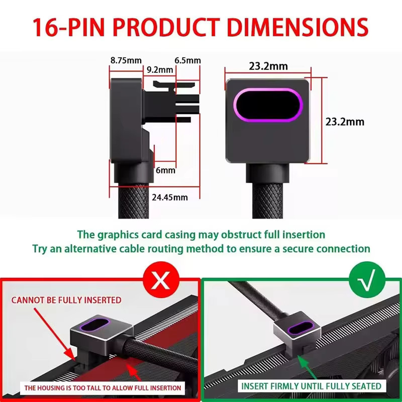UPSIREN Modulares 12VHPWR GPU Kabel mit 16PIN und ARGB 5V 3Pin, 18AWG, rechtwinkliges 90 Grad Design, Schwarz oder Weiß - Bild 5