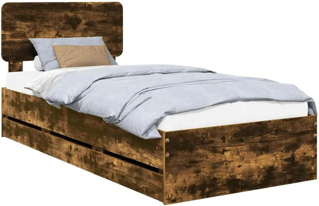 vidaXL Bettrahmen aus Holz in Raucheiche, modern, B/T/H: 100 x 200 x 27,78 cm - Bild 1