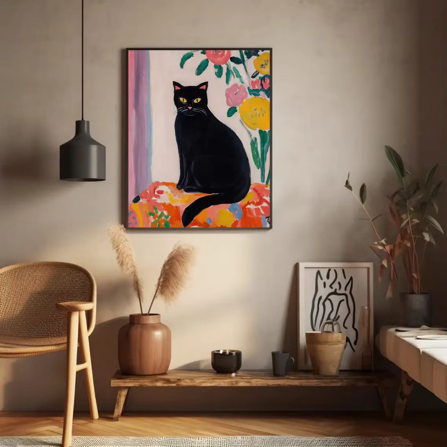 SHENCHEN Poster Schwarze Katze im Matisse-Stil, bunter Mid-Century Tierdruck auf Papier - Bild 3