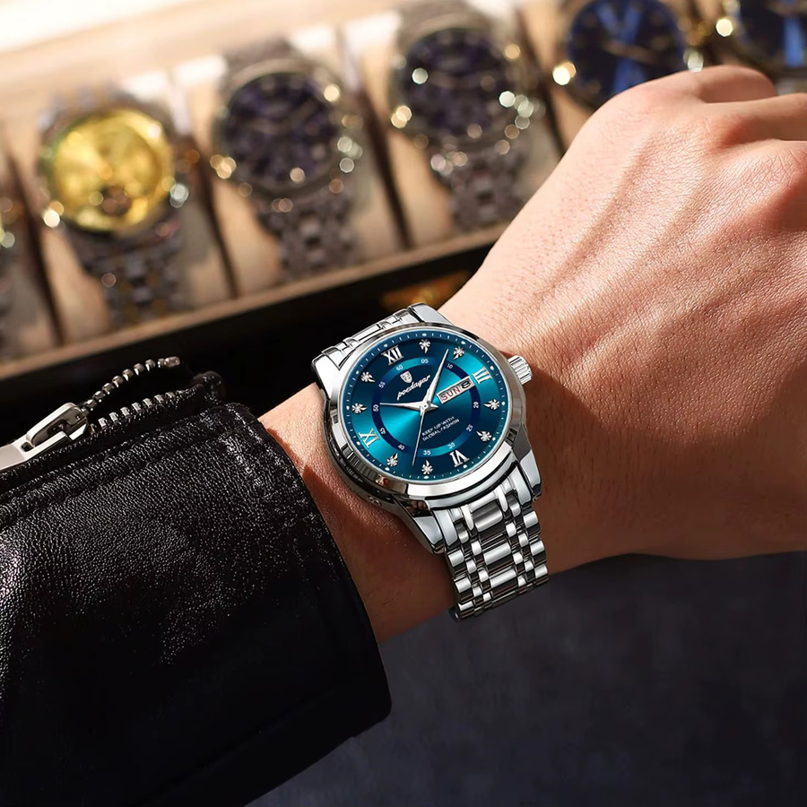 POEDAGAR Armbanduhr Edelstahl, Quarz, Blau, Herren - Bild 5