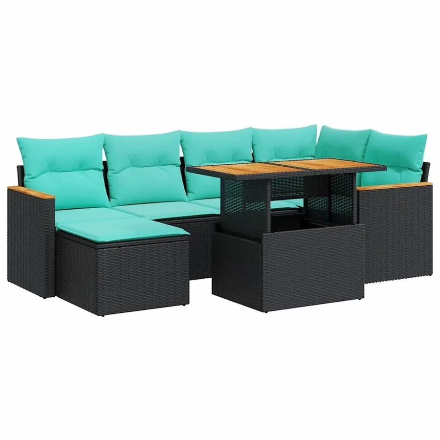 vidaXL 7-teilige Garten-Sofagarnitur aus Poly-Rattan mit Kissen in Schwarz - Bild 2