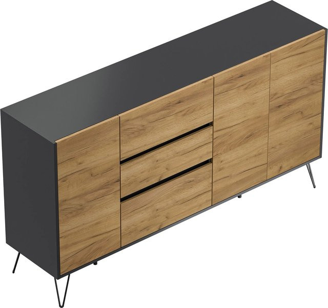 Posseik Sideboard Industrial Q in Grafit und Eiche mit 3 Schubladen und 3 Türen, Breite: 177 cm - Bild 1