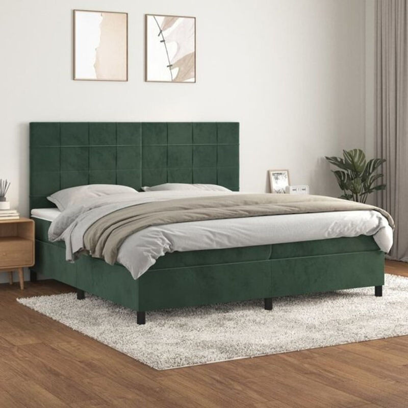 Vidaxl Boxspringbett mit Matratze in Grün aus Samt, B/T/H: 200 x 200 x 118 cm - Bild 1