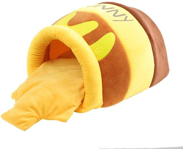 Gemütliches Katzenbett aus Korallen-Fleece mit herausnehmbarem Kissen in Honigtopf-Design für kleine Hunde und Katzen - Bild 1