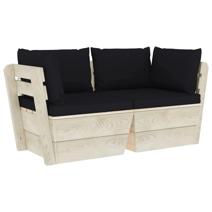 vidaXL Garten-Palettensofa L-Form aus Fichtenholz mit schwarzen Kissen, B/T/H: 120 x 65 x 60 cm - Bild 2