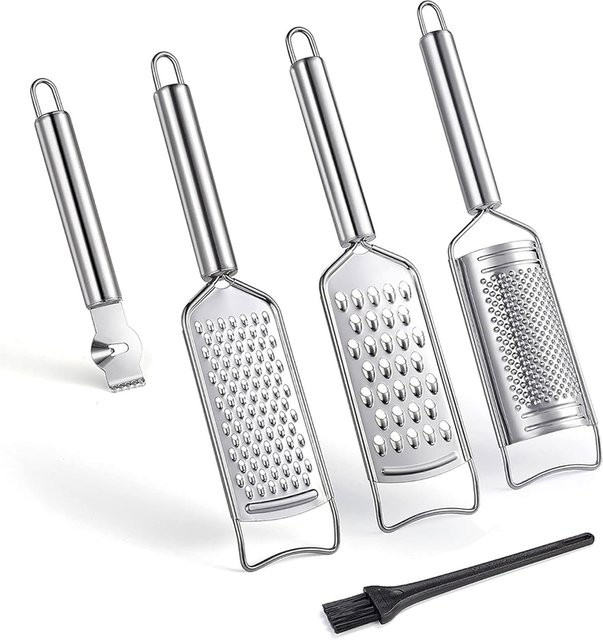 LMETJMA 5-teiliges Käsereibe-Set aus Edelstahl in Silber mit Zitronen-Zester und Griff für die Küche - Bild 1