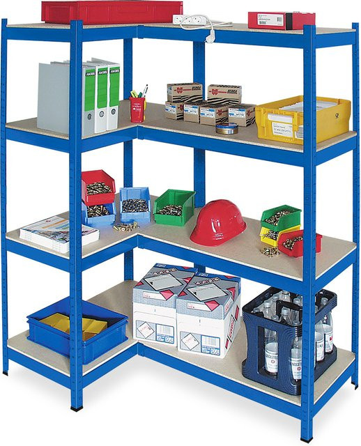 BRB Schwerlast-Steck-Kompletteckregal in Blau, rechts, Tragkraft 265 kg pro Ebene, H x B x T: 180 x 90 x 40 cm - Bild 1