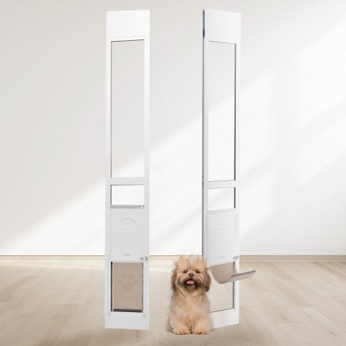 VEVOR Hundetür für Glasschiebetüren mit Aluminiumrahmen und gehärtetem Glas, höhenverstellbar für kleine Hunde, inklusive Klappe und Schloss, Höhe: 192,7 - 204,9 cm - Bild 1