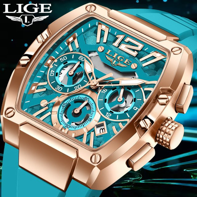 LIGE Chronograph, Quarz, Silikon, Blau, Roségold, Herren - Bild 1