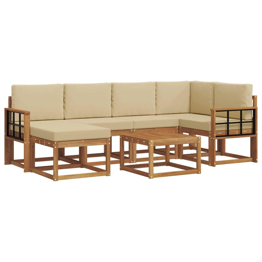 vidaXL Outdoor-Sofagarnitur aus Akazienholz in L-Form mit 7 Teilen, Beige und Braun - Bild 2