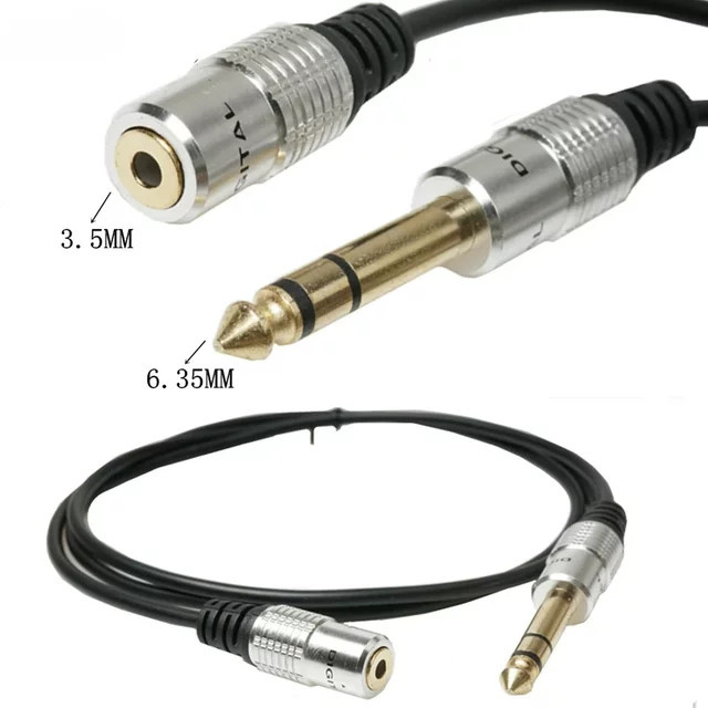 BSN Stereo Kopfhörer Verlängerungskabel mit 6,35mm Stecker auf 3,5mm Buchse, Metallgehäuse, Schwarz, Länge: 1,8 m - Bild 1