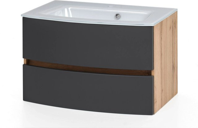 Held Möbel Einzelwaschtisch Salerno in Eiche Grau Matt mit Softclose, Breite: 80 cm - Bild 1