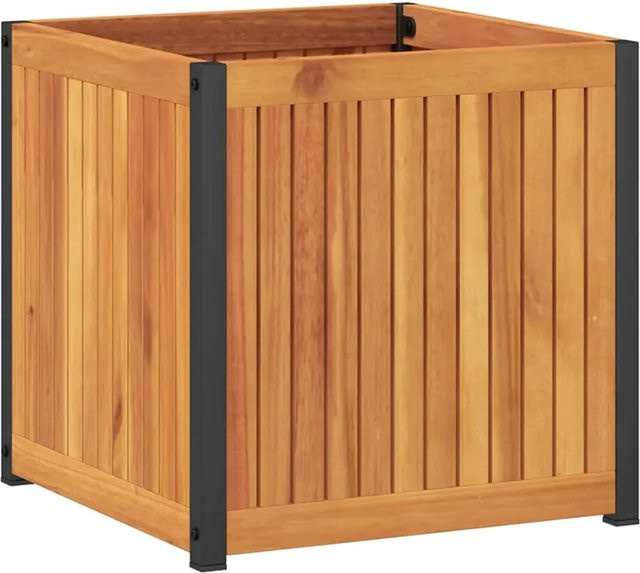 vidaXL Pflanzkübel aus Akazienholz und Stahl in Braun, B/T/H: 45 x 45 x 44 cm - Bild 1