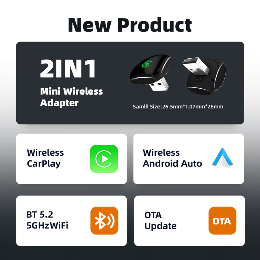 EKIY 2in1 AI Smart Box Black: Drahtloser CarPlay und Android Auto Adapter für dein Auto mit Wired CarPlay System - Bild 3