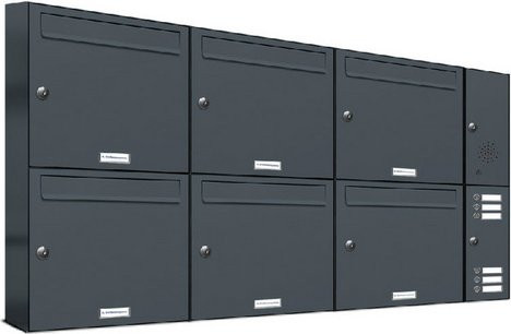 AL Briefkasten-System für 6 Parteien, Aufputzmontage, grau, B/H/T: 153,33 x 68,4 x 11,6 cm - Bild 1