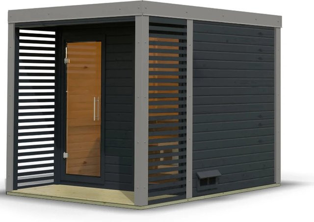 Karibu Saunahaus Seros Blockbau aus nordischer Fichte und Espe in Anthrazit/Graualuminium - Bild 1