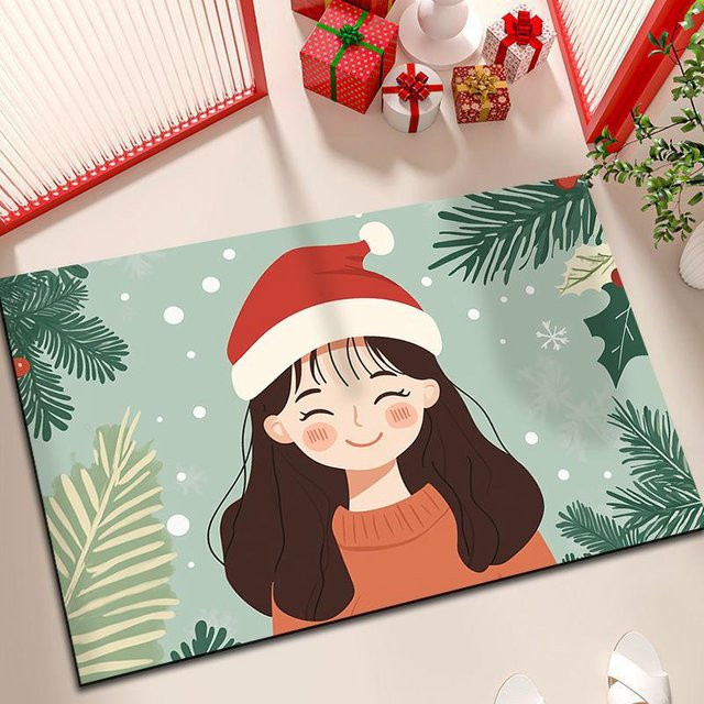 Rutschfeste Weihnachtstürmatte aus Polyester, grün, B/B: 60 x 40 cm - Bild 1