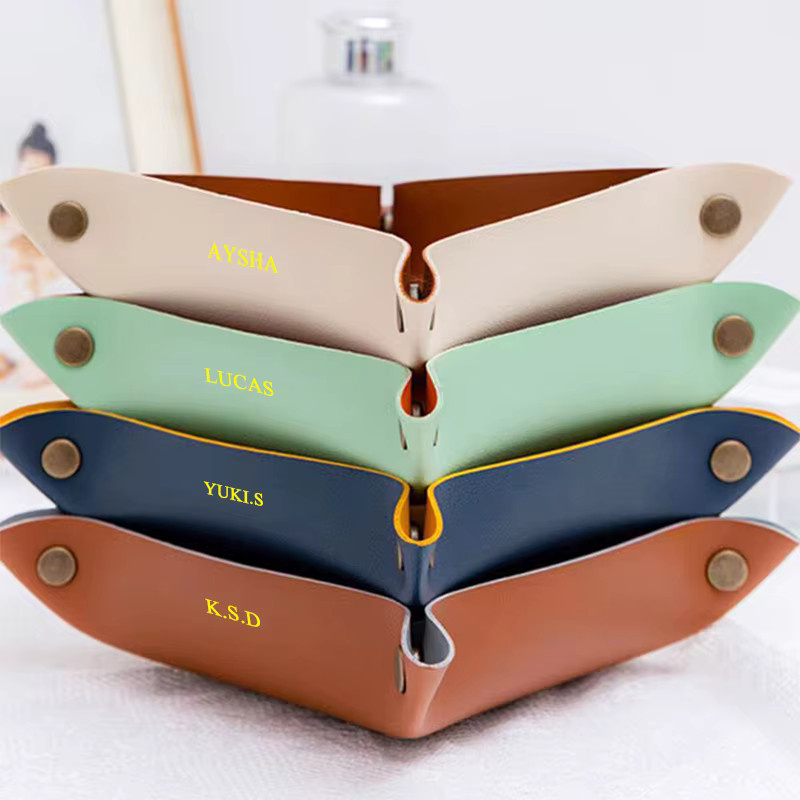 GZGUANDA Leder Ablage mit Gravur für Schmuck, Kosmetik und Schlüssel, Desktop Organizer mit Initialen, erhältlich in Blau, Gelb oder Mehrfarbig - Bild 2