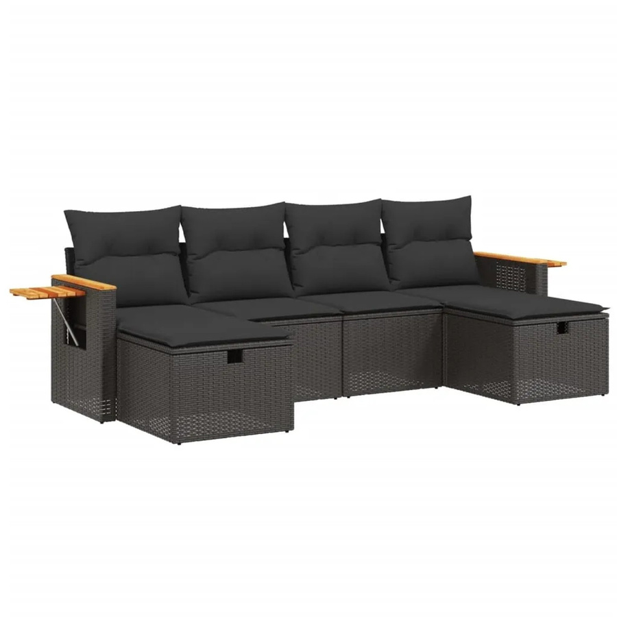 vidaXL 6-tlg Garten-Sofagarnitur aus Poly-Rattan in Schwarz mit Sitzkissen und Stauraum - Bild 2