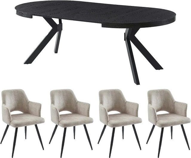 Vente-unique Essgruppe Komoni in Schwarz und Beige mit Tisch und 6 Stühlen - Bild 1