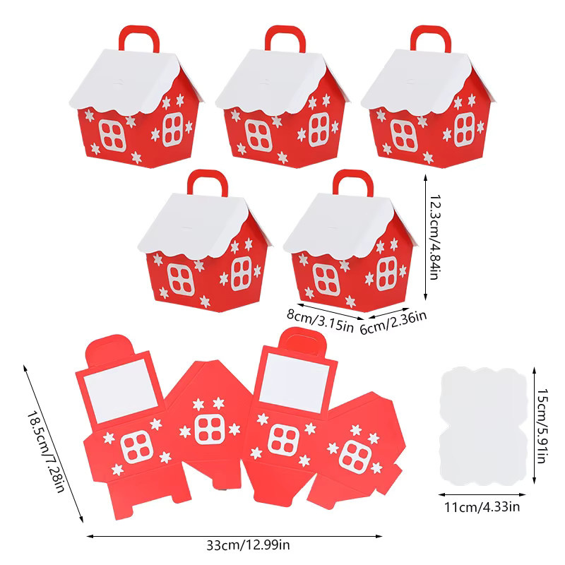 Rote Weihnachtshaus-Papierboxen mit Schneeflocken-Design für Süßigkeiten und Geschenke - Bild 5