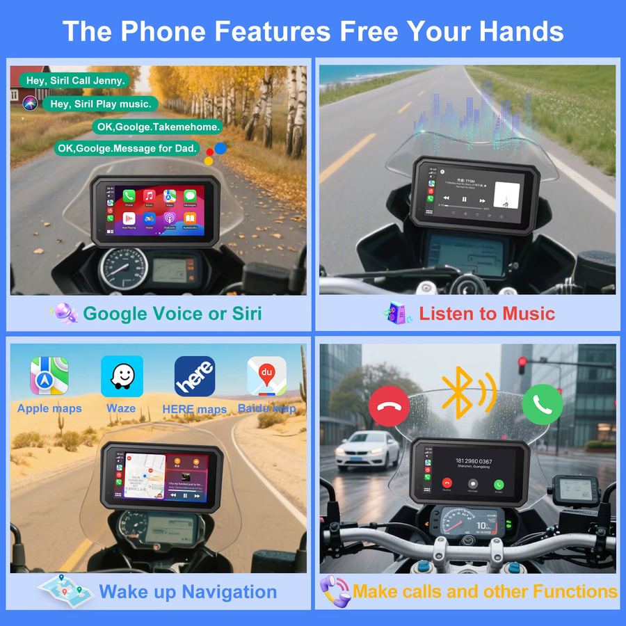 WEUASTE Kabelloser 6 Zoll Motorrad-Navigationsbildschirm mit CarPlay, Android Auto und GPS in Schwarz für BMW R1200GS, R1250GS und R1300GS - Bild 5