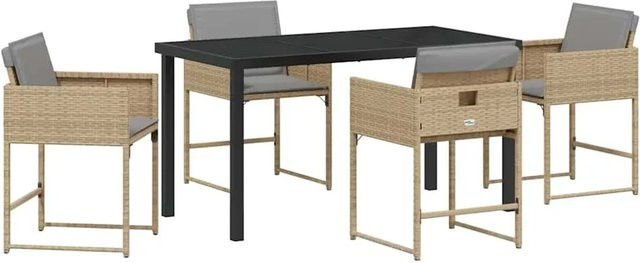 vidaXL Garten Essgruppe 5-teilig aus Poly-Rattan und Glas in Beige - Bild 1